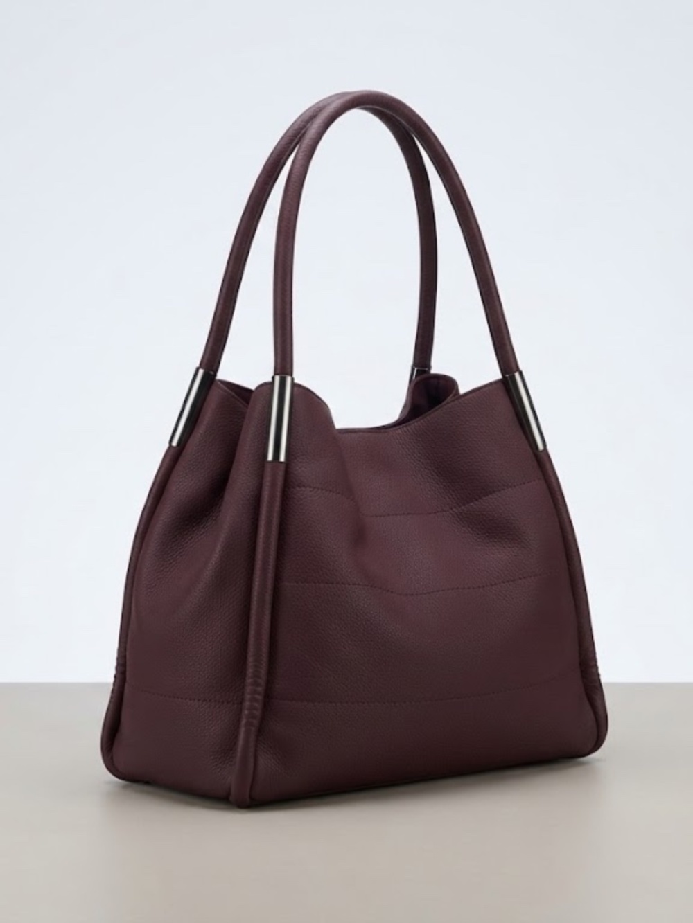 Neiman Marcus Burgundy Tote tall 14x12x6 Bag Silver Hardware Faux Leather NWOT